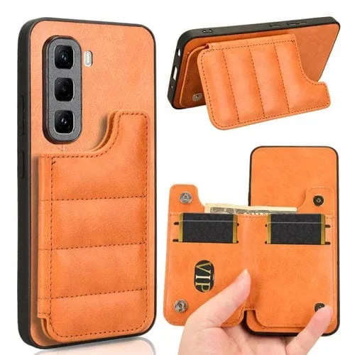 Funda para Teléfono Infinix Hot 50 Pro 4G con Patrón de Vaca y Tarjeta de Costura (Naranja)