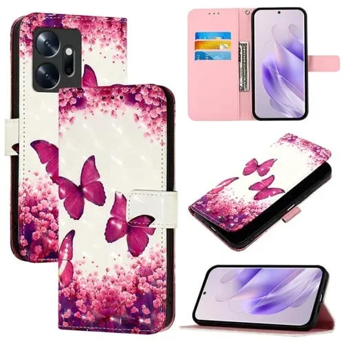 Funda para Teléfono Infinix Zero 20 Cuero con Tapa Horizontal y Pintura 3D (Mariposa Rosa)