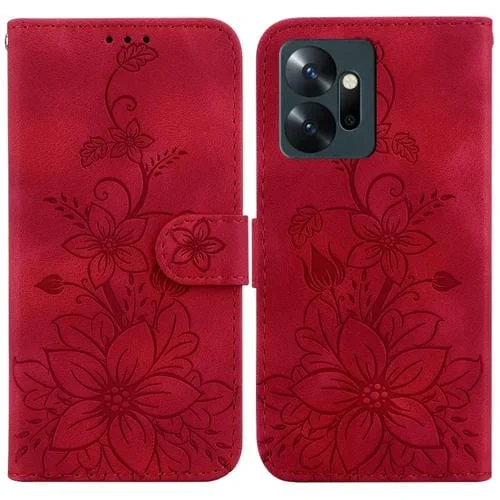 Funda para Teléfono Infinix Zero 20 X6821 de Cuero con Relieve Lily (Rojo)