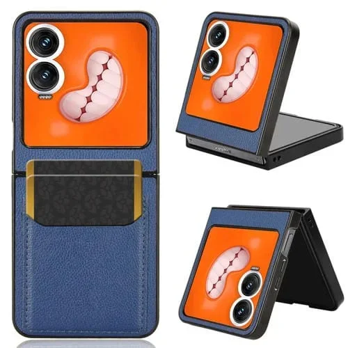Funda para Teléfono Infinix Zero Flip con Ranuras para Tarjetas y Textura Litchi (Azul)