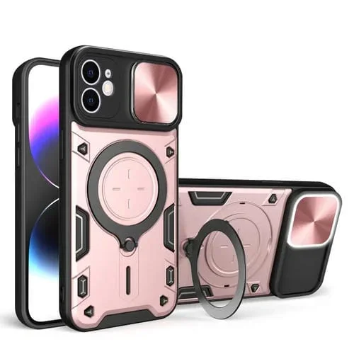 Funda para Teléfono iPhone 11 Cd Textura Deslizante Camshield Soporte Magnético (Rosa)
