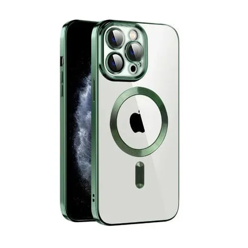 Funda para Teléfono iPhone 11 Cd Textura Plating TPU Magsafe con Película de Lente (Verde Oscuro)