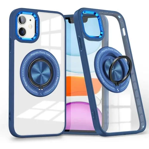 Funda para Teléfono iPhone 11 con Soporte de Anillo Giratorio Magnético (Azul Oscuro)