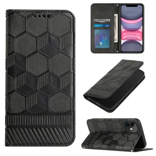 Funda para Teléfono iPhone 11 con Tapa de Cuero Magnético Textura de Fútbol (Negro)