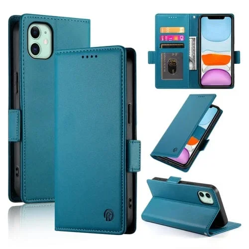 Funda para Teléfono iPhone 11 Cuero Esmerilado Magnético con Hebilla Lateral (Azul)