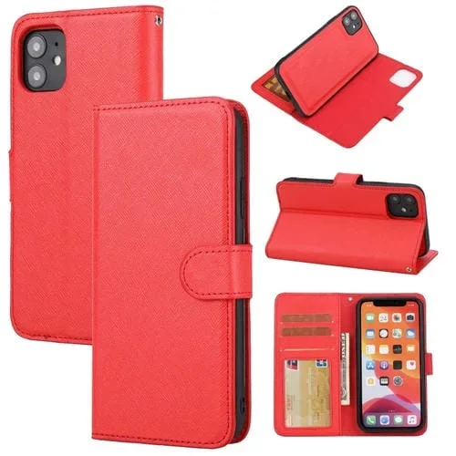 Funda para teléfono iPhone 11 Pro Cross Texture Cuero Desmontable (Rojo)