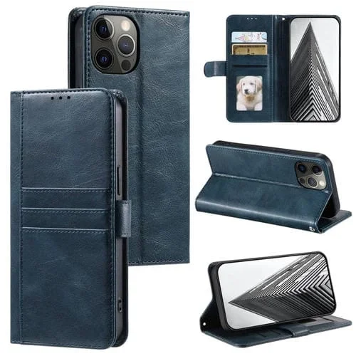 Funda para teléfono iPhone 11 Pro cuero con billetera para 6 tarjetas (Azul Marino)