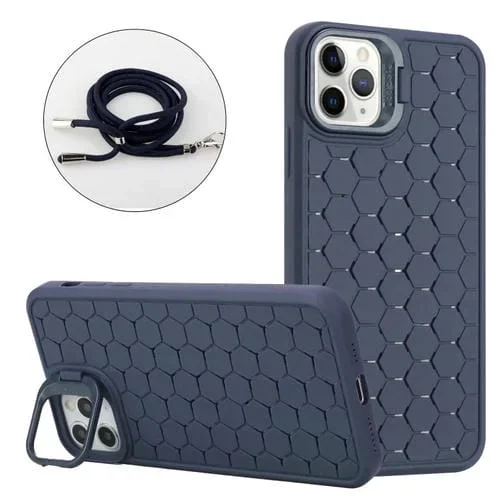 Funda para Teléfono iPhone 11 Pro Honeycomb Radiating Lens Holder Magsafe con Cordón (Azul)