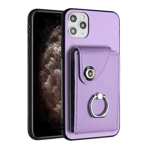Funda para Teléfono iPhone 11 Pro Max con Soporte para Anillo y Bolsa para Tarjeta (Púrpura)