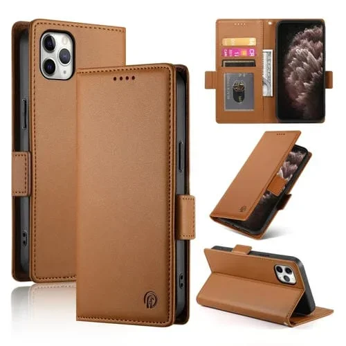Funda para Teléfono iPhone 11 Pro Max Cuero Esmerilado Magnético con Hebilla Lateral (Marrón)