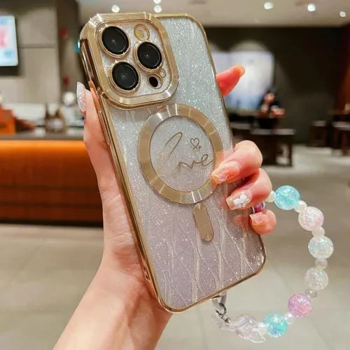 Funda para teléfono iPhone 11 Pro Max Dual-Love Leaves con Brillo Degradado Magsafe TPU (Oro)