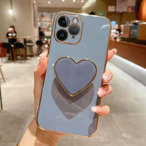 Funda para Teléfono iPhone 11 Pro Max Galvanoplastia Love Heart Holder TPU (Azul)