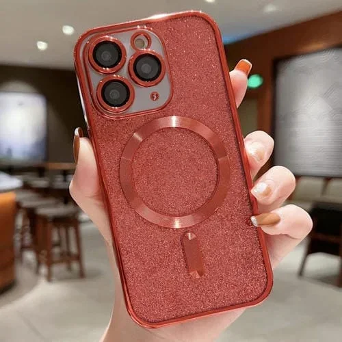 Funda para Teléfono iPhone 11 Pro Max Magsafe Glitter Galvanoplastia TPU (Rojo)