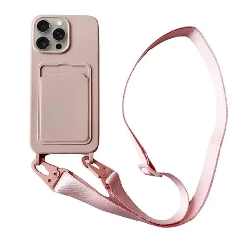 Funda para Teléfono iPhone 11 Pro Silicona Líquida Ranura para Tarjeta y Cordón (Rosa Claro)