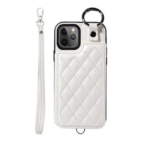 Funda para Teléfono iPhone 11 Pro Textura Rómbica Cordón Corto (Blanca)