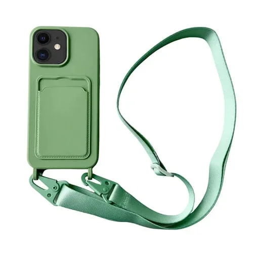 Funda para Teléfono iPhone 11 Silicona Líquida Ranura para Tarjeta y Cordón (Verde Matcha)