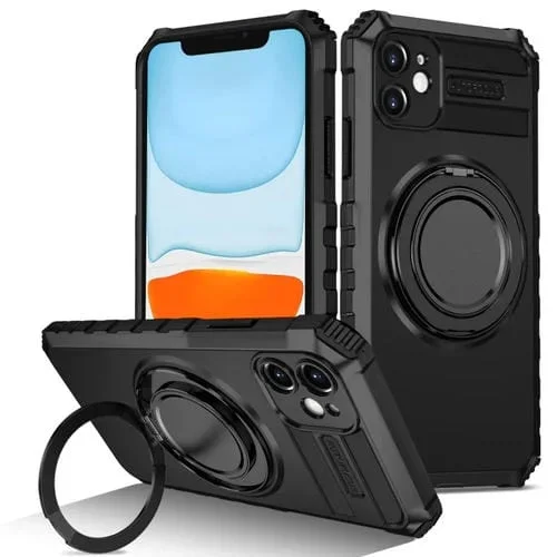 Funda para Teléfono iPhone 11 Soporte Magnético Giratorio (Negro)