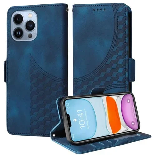 Funda para Teléfono iPhone 12/12 Pro Cuero Estrellado con Rombos en Relieve (Azul)
