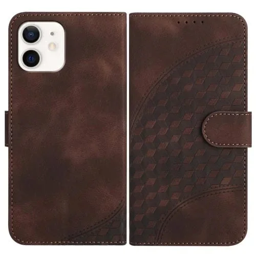 Funda para Teléfono iPhone 12/12 Pro Yx0060 Cuero Relieve Cabeza de Elefante con Cordón (Café)