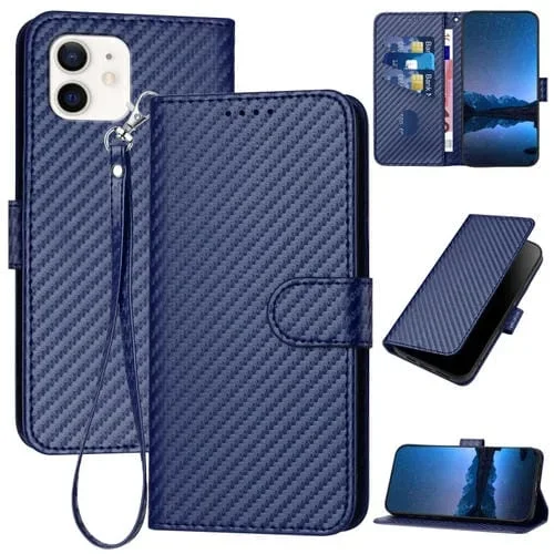 Funda para Teléfono iPhone 12/12 Pro Yx0070 Cuero Hebilla Fibra de Carbono Cordón (Azul Real)