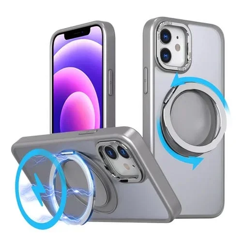 Funda para Teléfono iPhone 12 con Soporte Magnético Magsafe Giratorio 360 Grados (Gris Titanio)