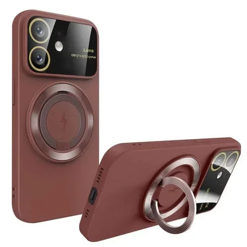 Funda para Teléfono iPhone 12 con Soporte Magnético Magsafe y Ventana Grande (Rojo Clarete)