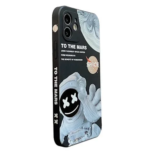 Funda para teléfono iPhone 12 Patrón Astronauta Marciano a prueba de golpes (Negro)