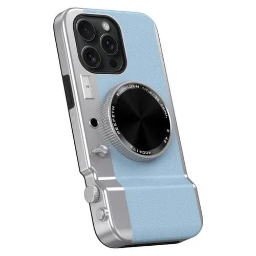 Funda para Teléfono iPhone 12 Pro 3D Retro Cámara Bluetooth Magsafe Mirror (Azul Claro)