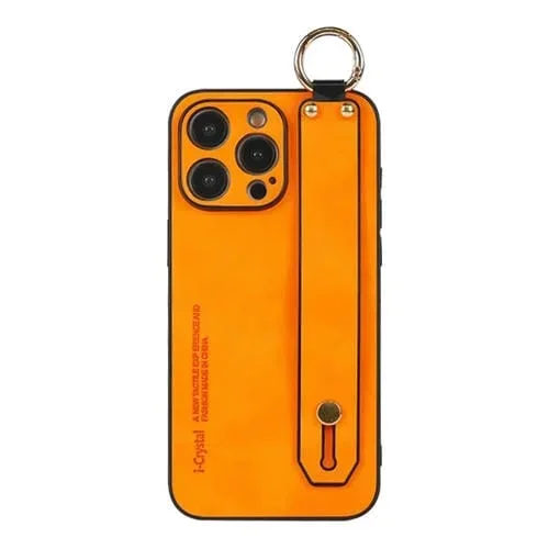Funda para Teléfono iPhone 12 Pro con Soporte y Pulsera de Piel de Cordero (Naranja)