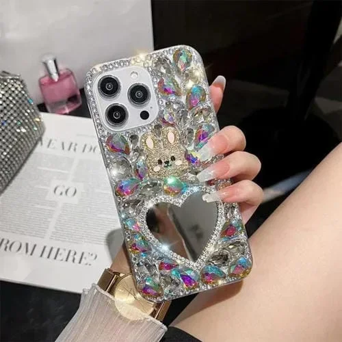 Funda para Teléfono iPhone 12 Pro Diamond Mirror Bunny Hecha a Mano para PC (Colorido)