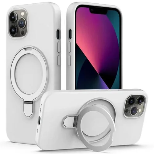 Funda para Teléfono iPhone 12 Pro Magsafe Silicona Líquida Magnética con Soporte para Anillo (Blanco)