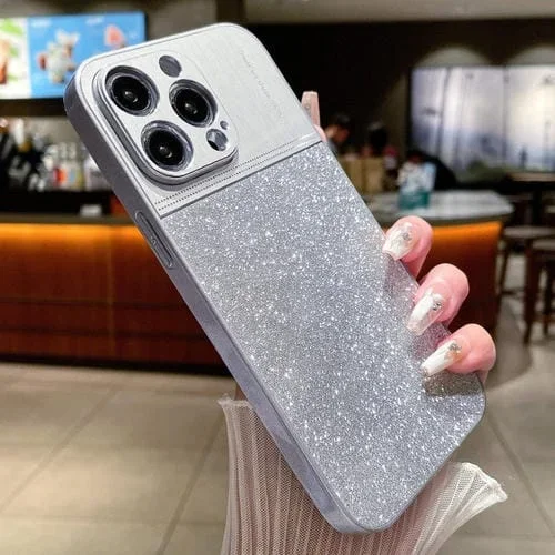 Funda para Teléfono iPhone 12 Pro Max a Prueba de Golpes con Polvo de Brillo Metálico (Gris)