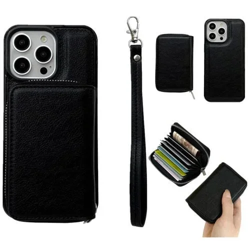 Funda para Teléfono iPhone 12 Pro Max con Bolsa, Ranuras para 11 Tarjetas y Cremallera (Negro)