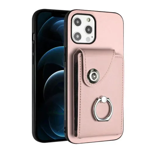 Funda para Teléfono iPhone 12 Pro Max con Soporte para Anillo y Bolsa para Tarjeta (Rosa)