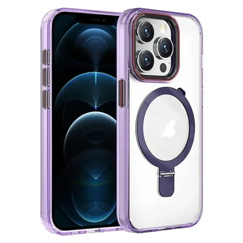 Funda para teléfono iPhone 12 Pro Max Crystal TPU Hybrid PC Magsafe Holder (Púrpura Transparente)