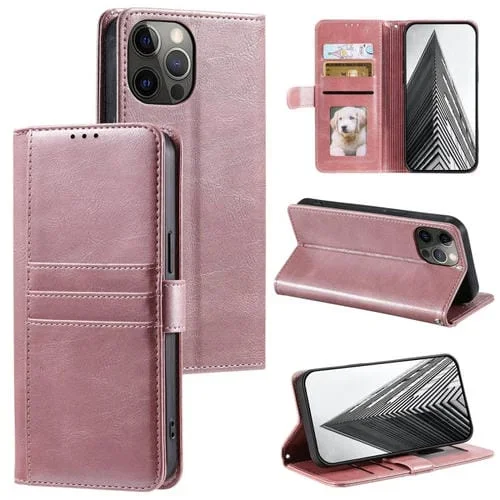 Funda para Teléfono iPhone 12 Pro Max Cuero con Billetera para 6 Tarjetas (Oro Rosa)