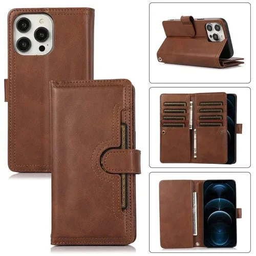 Funda para Teléfono iPhone 12 Pro Max Cuero con Ranura para Tarjeta y Pulsera (Café)