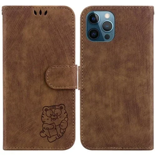 Funda para Teléfono iPhone 12 Pro Max Cuero con Relieve Little Tiger (Marrón)