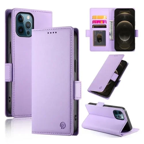 Funda para Teléfono iPhone 12 Pro Max Cuero Esmerilado Magnético Hebilla Lateral (Púrpura)