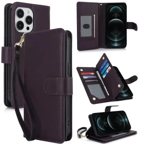 Funda para Teléfono iPhone 12 Pro Max Cuero Rfid Billetera MultiTarjeta (Púrpura Oscuro)