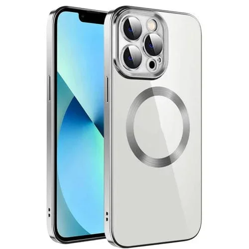 Funda para Teléfono iPhone 12 Pro Max Galvanoplastia Magsafe TPU con Película de Lente (Plata)