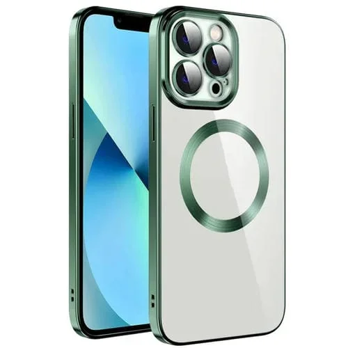 Funda para teléfono iPhone 12 Pro Max Galvanoplastia Magsafe TPU con Película de Lente (Verde)