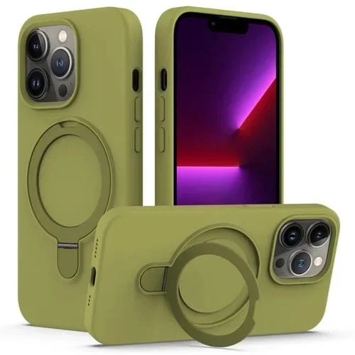 Funda para Teléfono iPhone 12 Pro Max Magsafe Silicona Líquida Magnética con Soporte para Anillo (Verde Sauce)