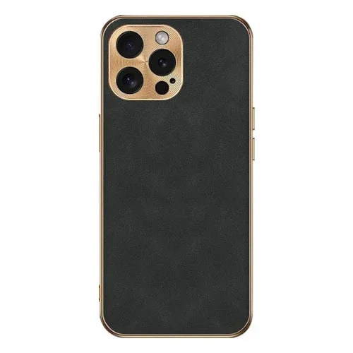 Funda para Teléfono iPhone 12 Pro Max Piel de Cordero Galvanizada (Negro)