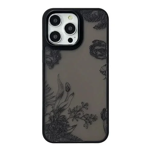 Funda para Teléfono iPhone 12 Pro Skin Feel Matte TPU + PC a Prueba de Golpes (Flor Negra)