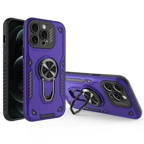 Funda para Teléfono iPhone 12 Pro Soporte Giratorio Metal TPU PC (Morado Oscuro)