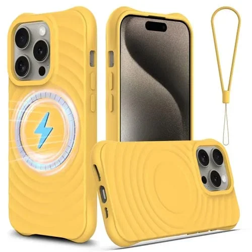 Funda para Teléfono iPhone 12 Pro Wave Texture Magsafe Silicona Líquida Magnética (Amarillo)