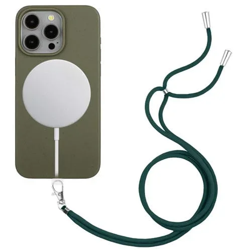 Funda para Teléfono iPhone 12 Pro Wheat Magsafe Material de Paja Magnético + TPU con Cordón (Verde Militar)