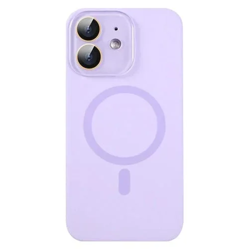 Funda para Teléfono iPhone 12 Silicona Líquida Magsafe Cobertura Total con Película para Lentes (Púrpura)