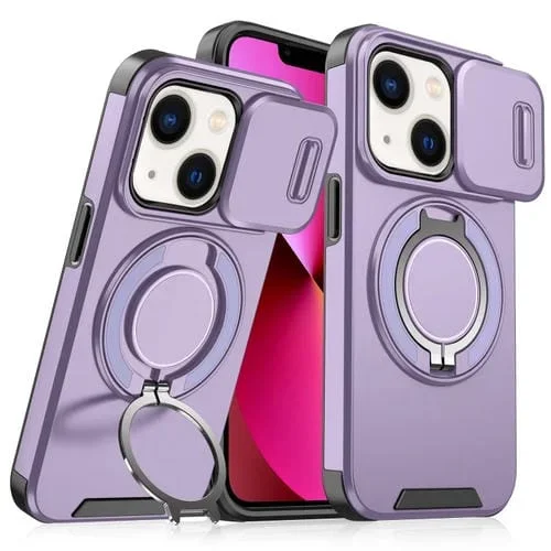 Funda para Teléfono iPhone 13 con Soporte para Anillo de Leva Deslizante (Púrpura)